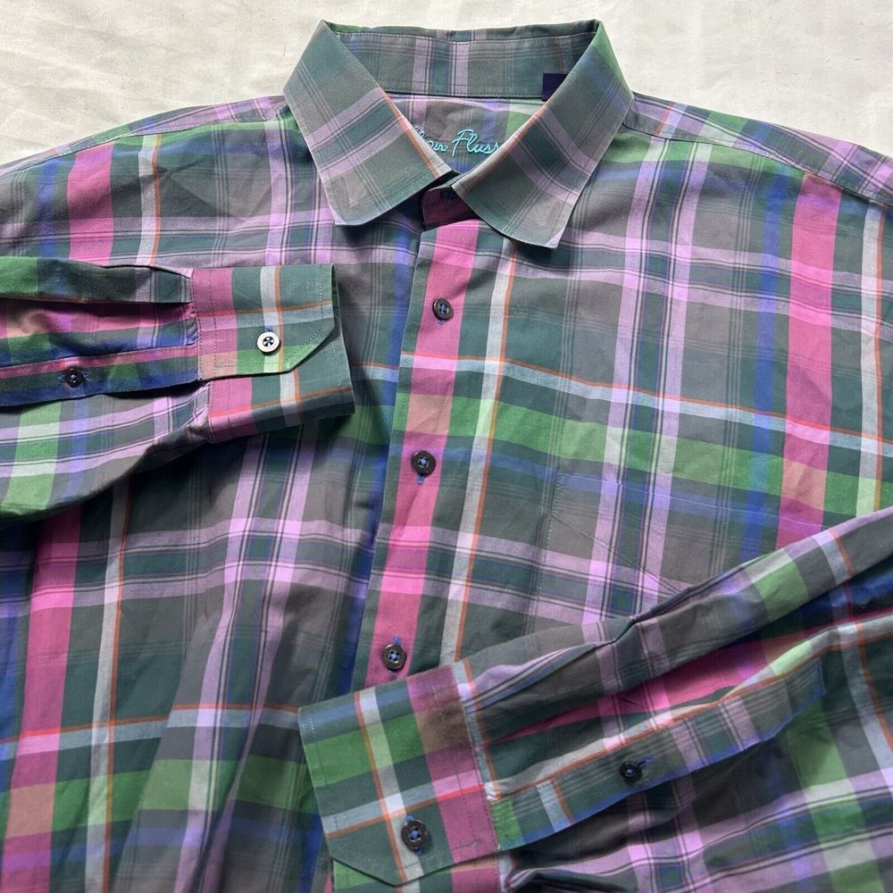 Alan Flusser Long‎ Sleeve Button Up Size XL Plaid Colorful